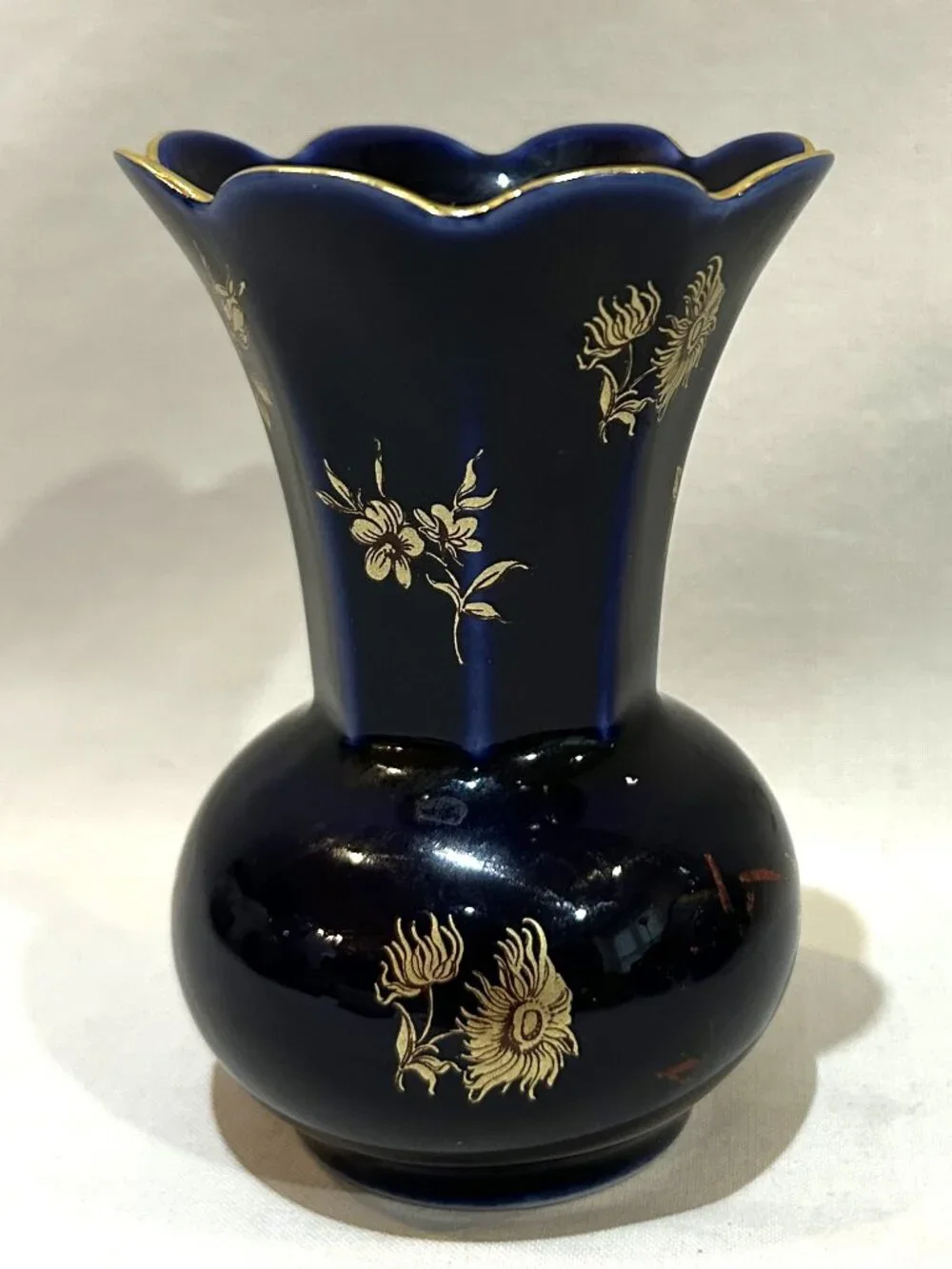 Cobalt Etch German Vase Bareuther Waldsassen Vintage